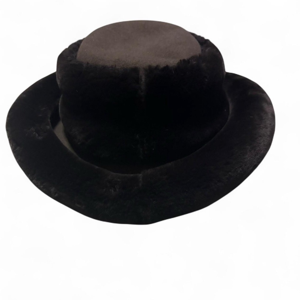 Vintage J. Peterman Size Large Rolled Brim Faux Fur Wool Bucket Hat Brown - Picture 2 of 5